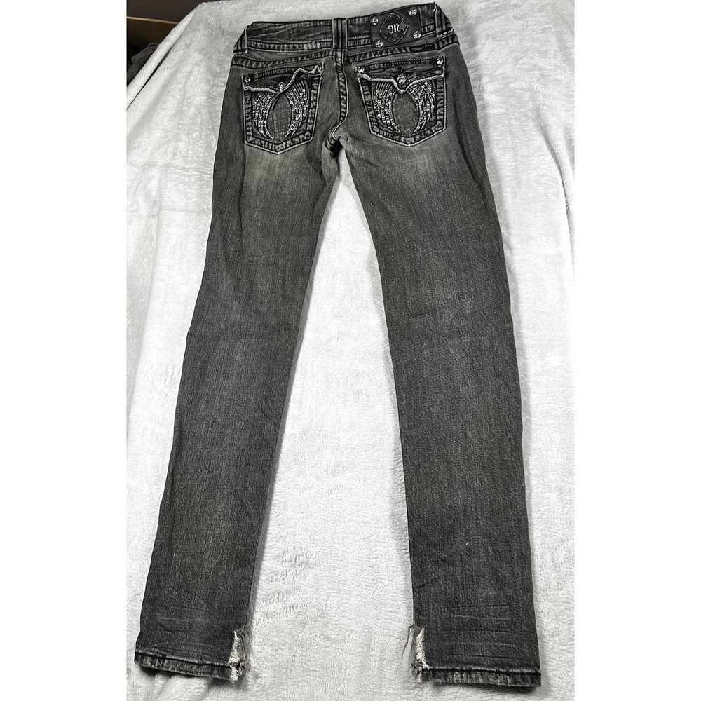 Miss Me Jeans Womens 27 Black Skinny Distressed Wing Embellished Flap Pocket - Picture 7 of 12